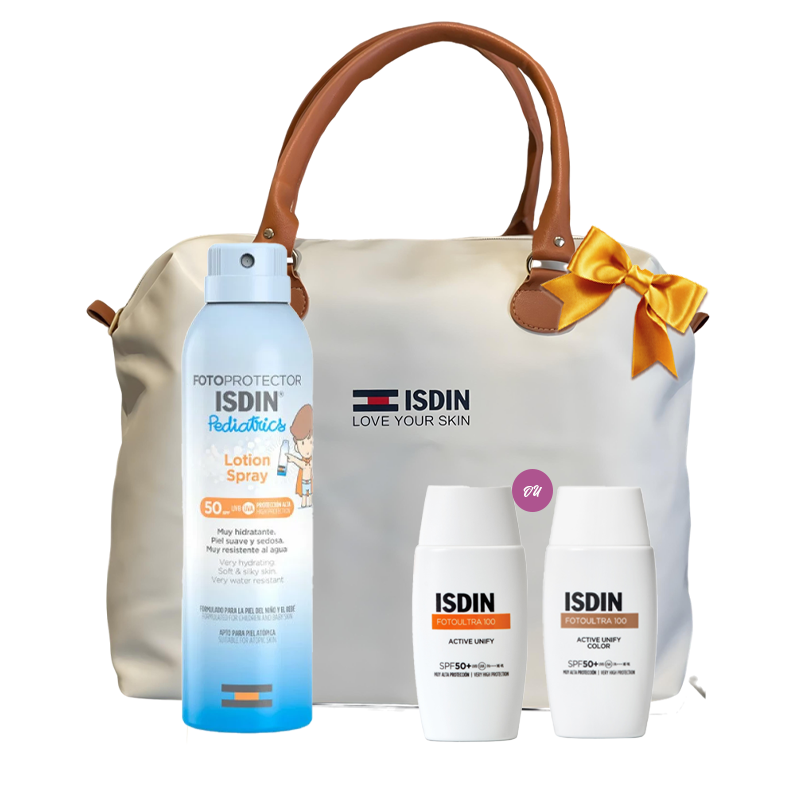 ISDIN COFFRET ACTIVE UNIFY + SPRAY ENFANT + SAC OFFERT INVISIBLE