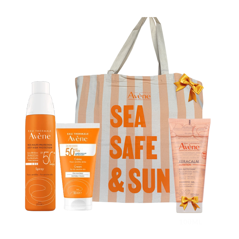 AVENE COFFRET SPRAY ADULTE + CREME 50+ + XERICALM GEL NETTOYANT ET TROUSSE OFFERT 